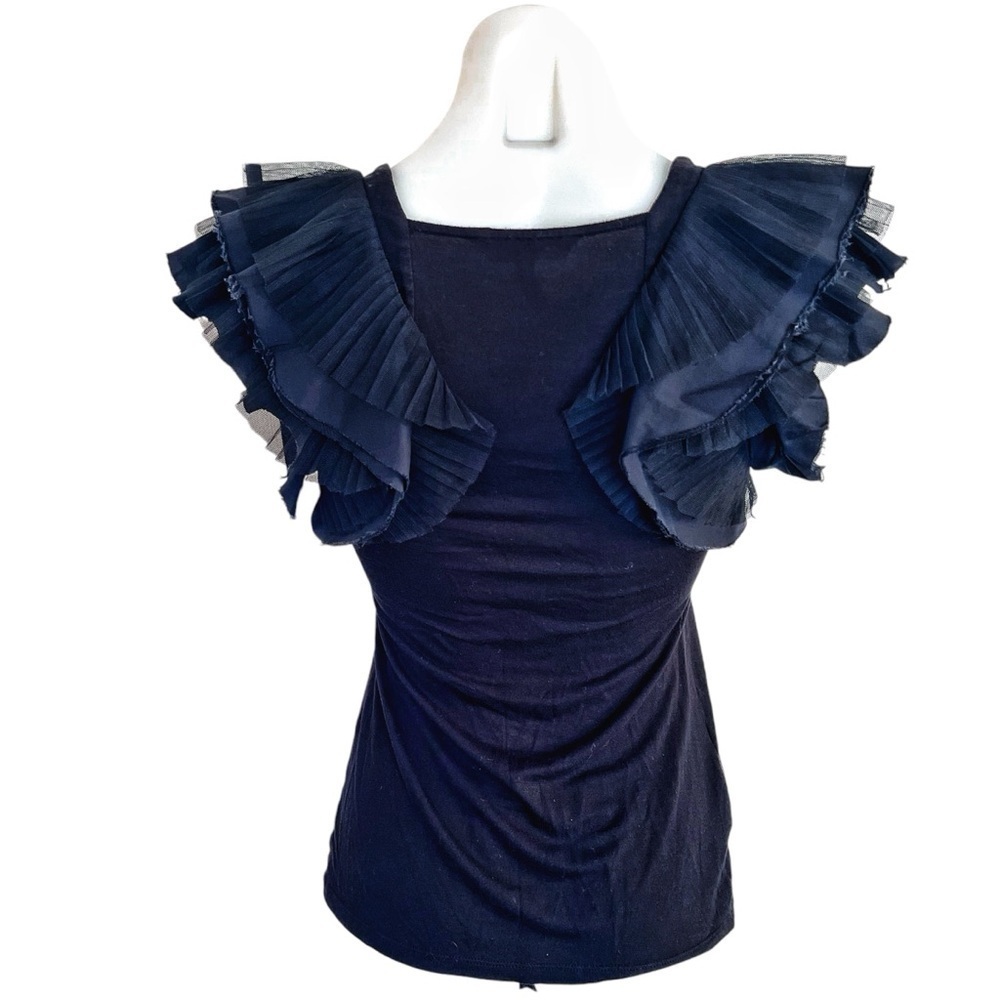 BCBGMAXAZRIA women's size XXS ribbed black tank top with flutter sleeve detail - Picture 7 of 12